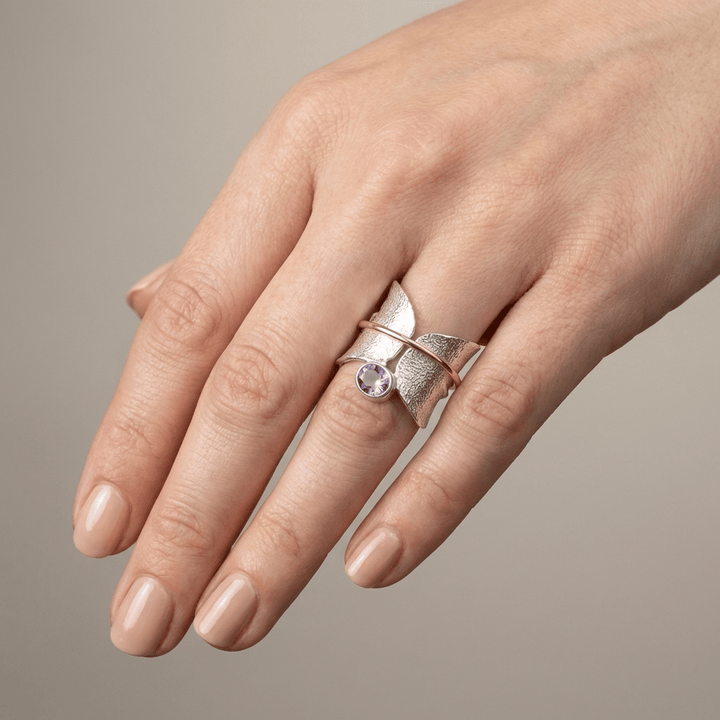 Butterfly Amethyst Silver &amp; Gold Ring