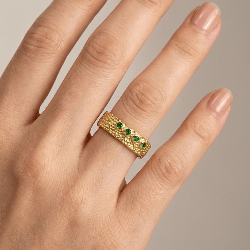 Emerald Textured Cuff Ring - (Adjustable)