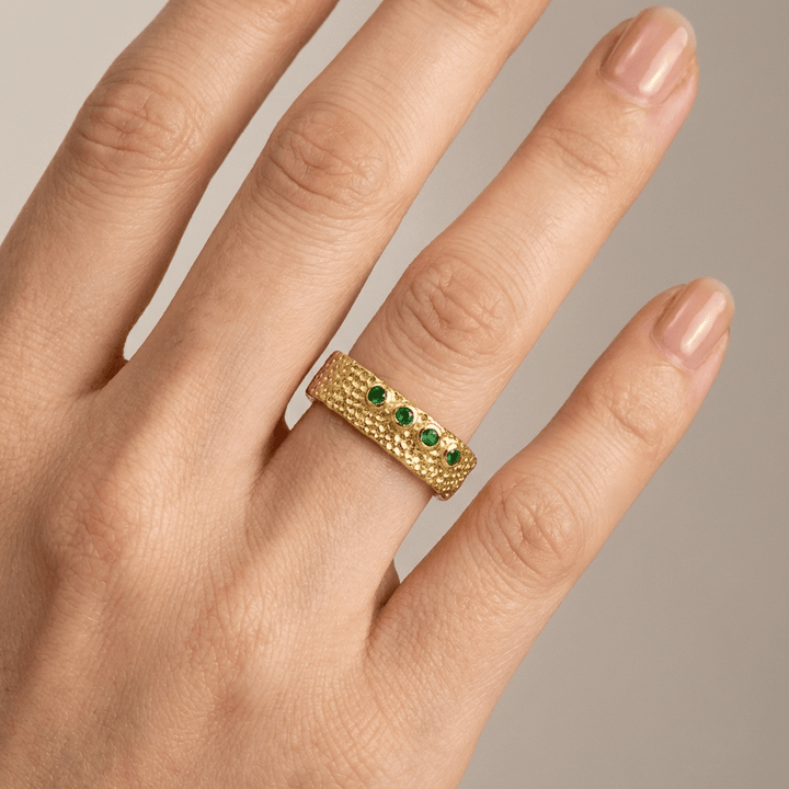 Emerald Textured Cuff Ring - (Adjustable)