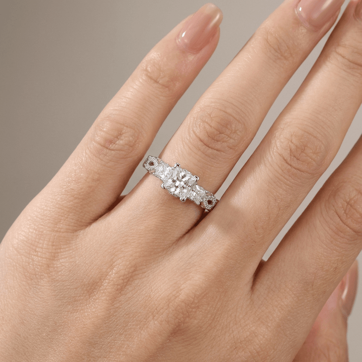Three Stone Zirconia Silver Twist Ring