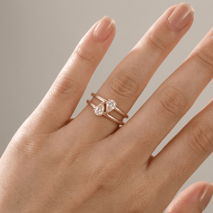Gold Diamond Split Band Ring - (Adjustable)