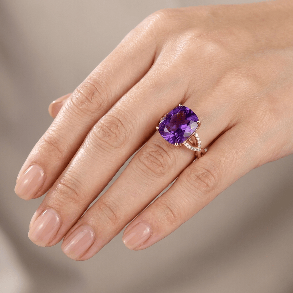 Rose Gold Amethyst Cushion Ring - (Adjustable)