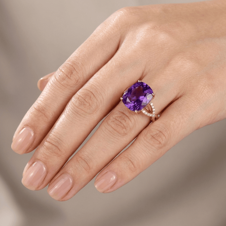 Rose Gold Amethyst Cushion Ring - (Adjustable)