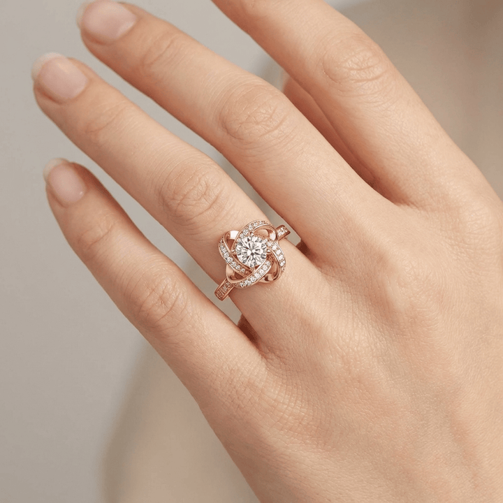 Rose Gold Zirconia Twisted Knot Ring - (Adjustable)