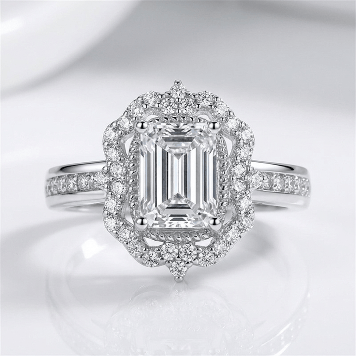 Rectangle Diamond Halo Ring