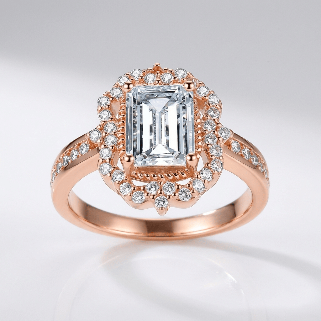 Rectangle Diamond Halo Ring