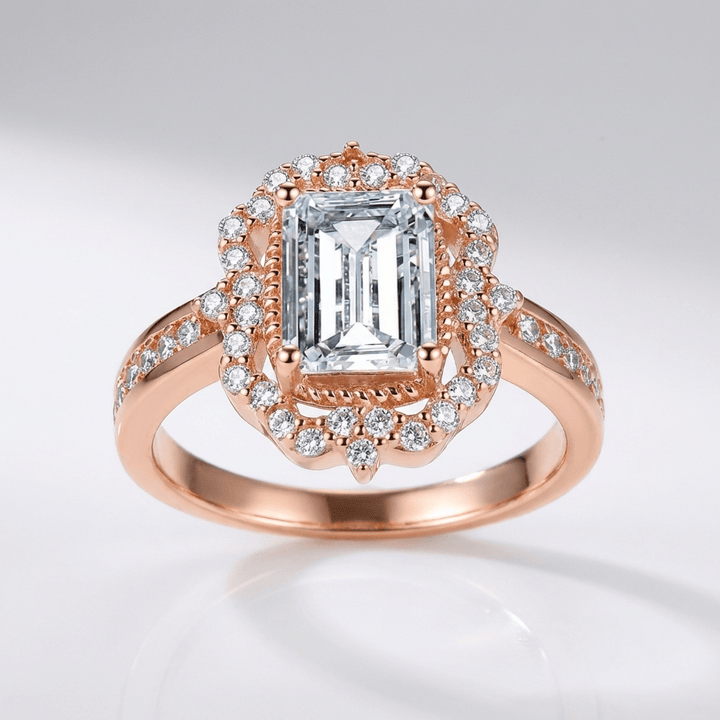 Rectangle Diamond Halo Ring