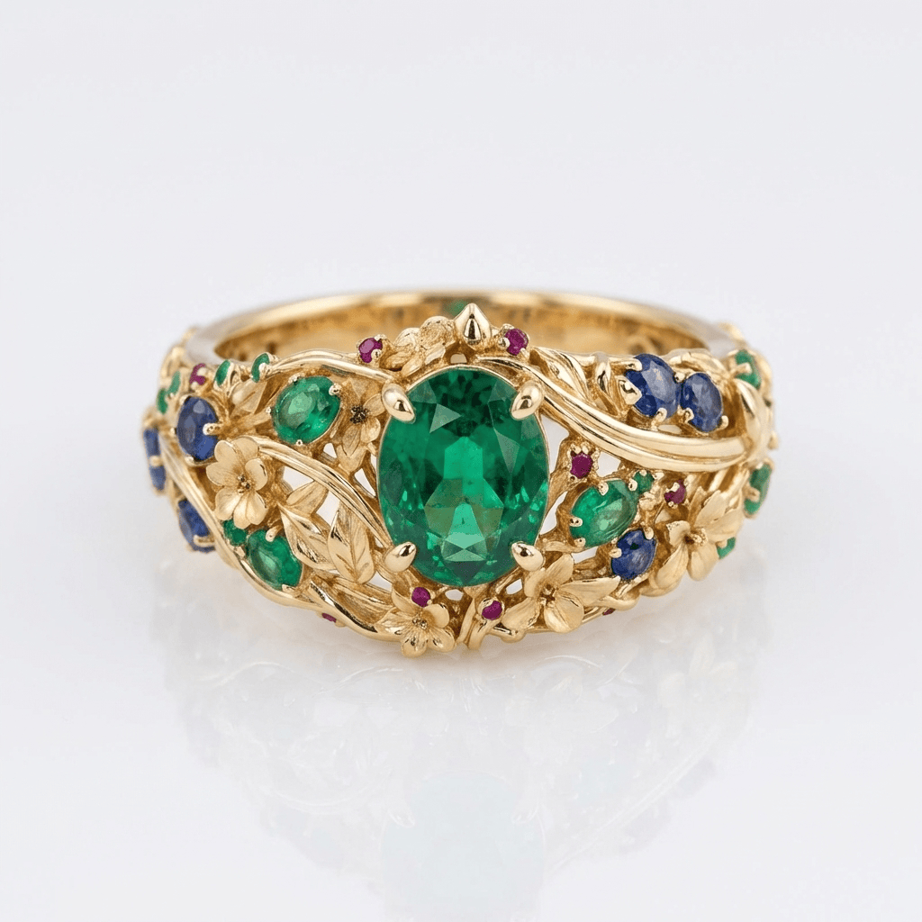 Gold Emerald Sapphire Vintage Ring