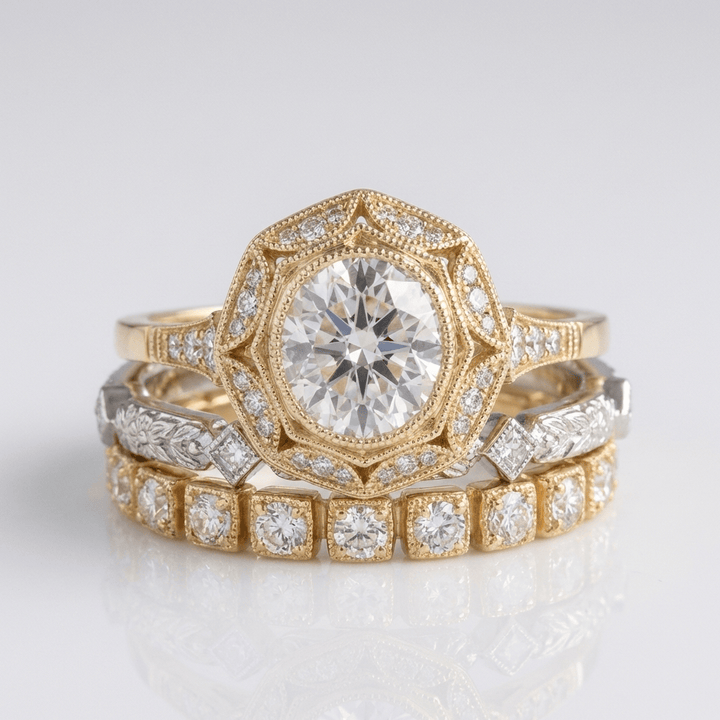 Gold Diamond Oval Filigree Ring
