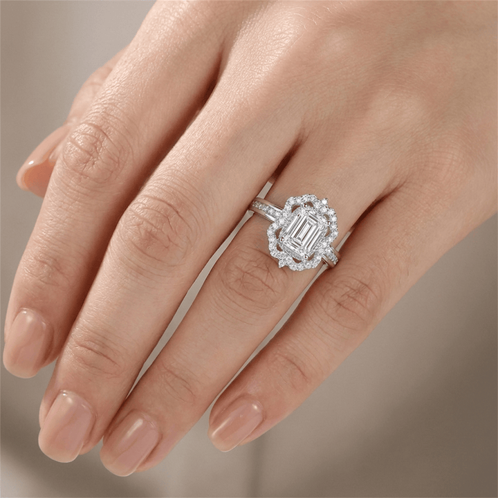 Rectangle Diamond Halo Ring