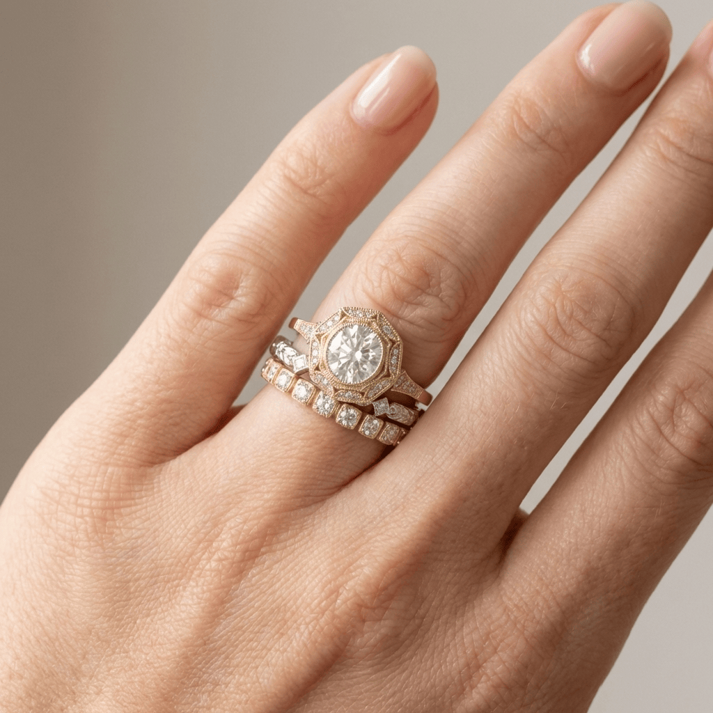 Gold Diamond Oval Filigree Ring