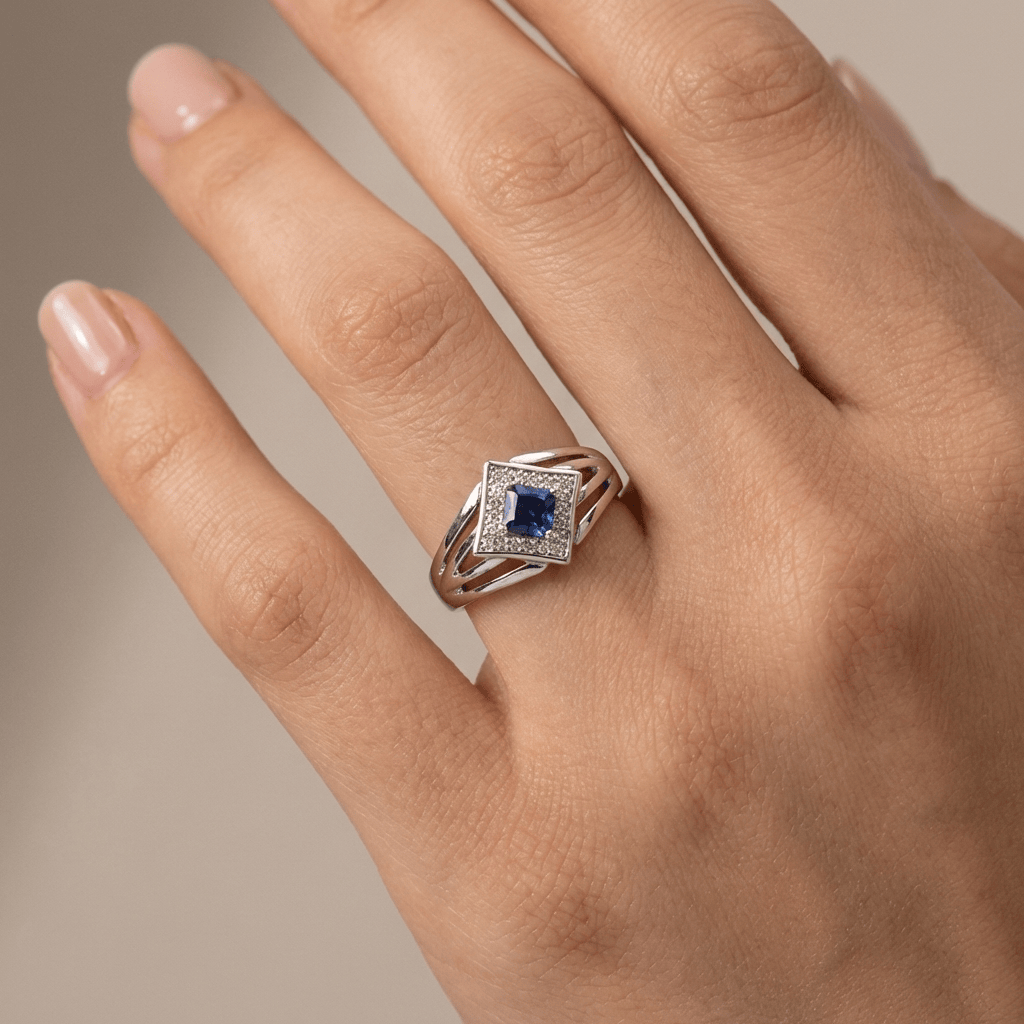 Silver Sapphire Star Ring