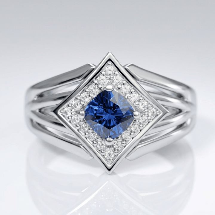 Silver Sapphire Star Ring
