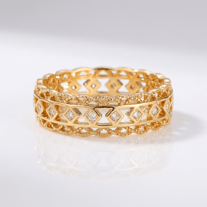 Gold Diamond Open Work Ring