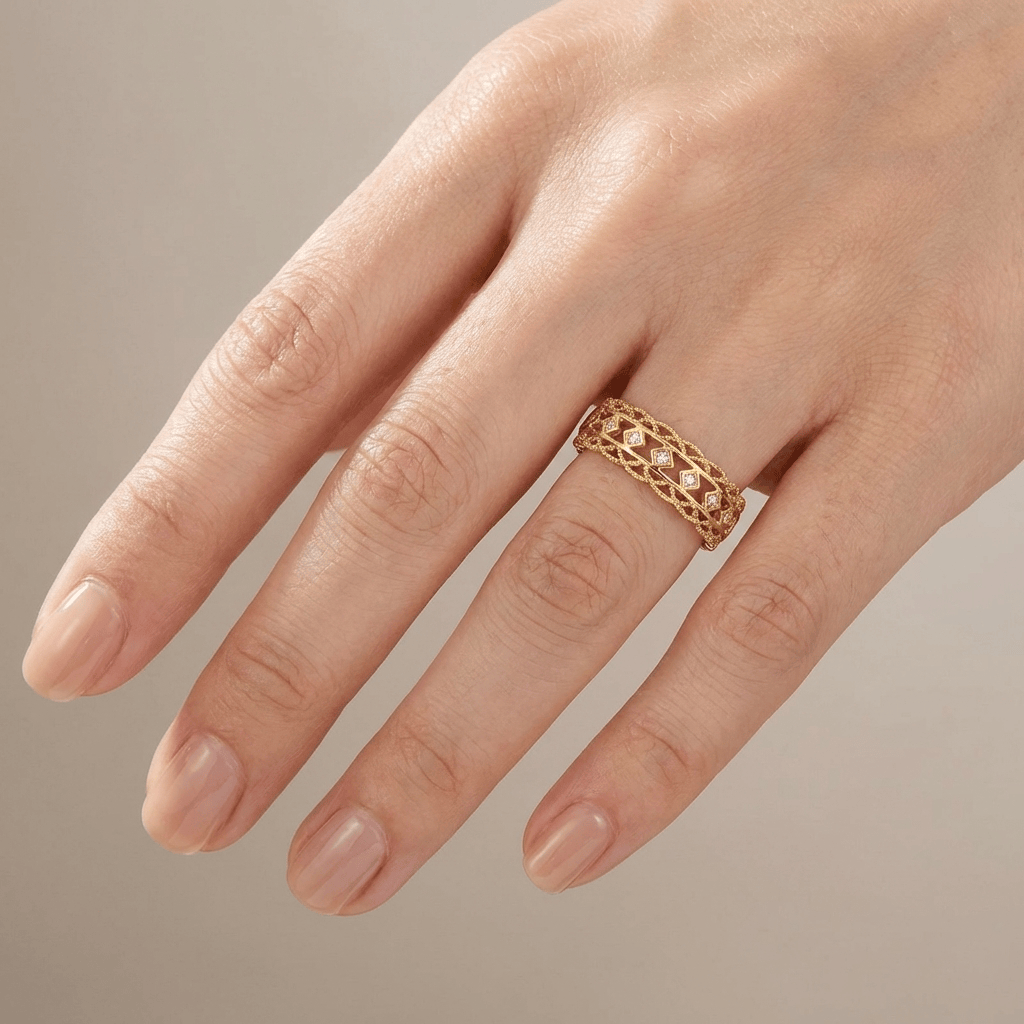 Gold Diamond Open Work Ring