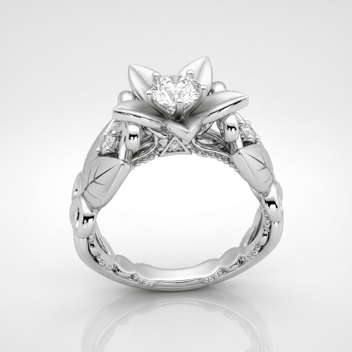 Silver Zirconia Petal Crown Ring