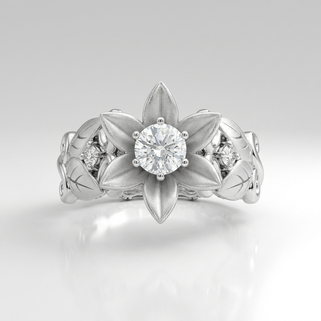 Silver Zirconia Petal Crown Ring