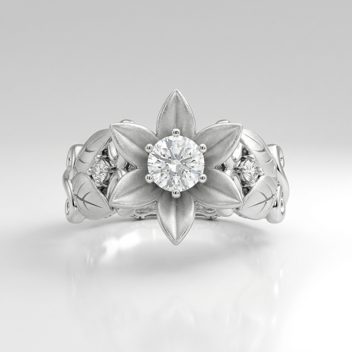 Silver Zirconia Petal Crown Ring