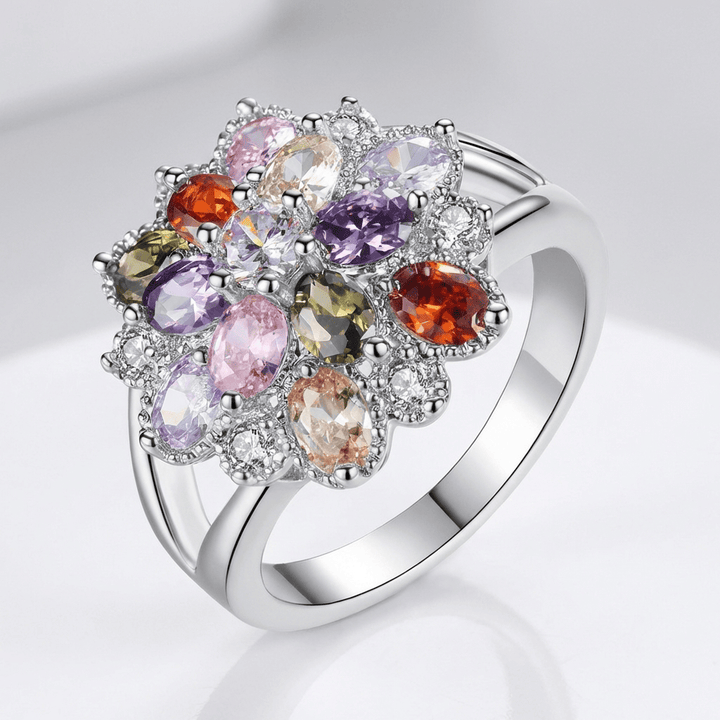 Silver Rainbow Gemstone Burst Ring