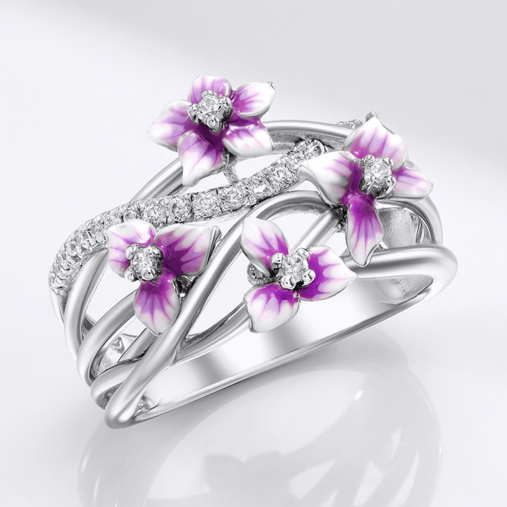 Silver Purple Blossom Garden Ring