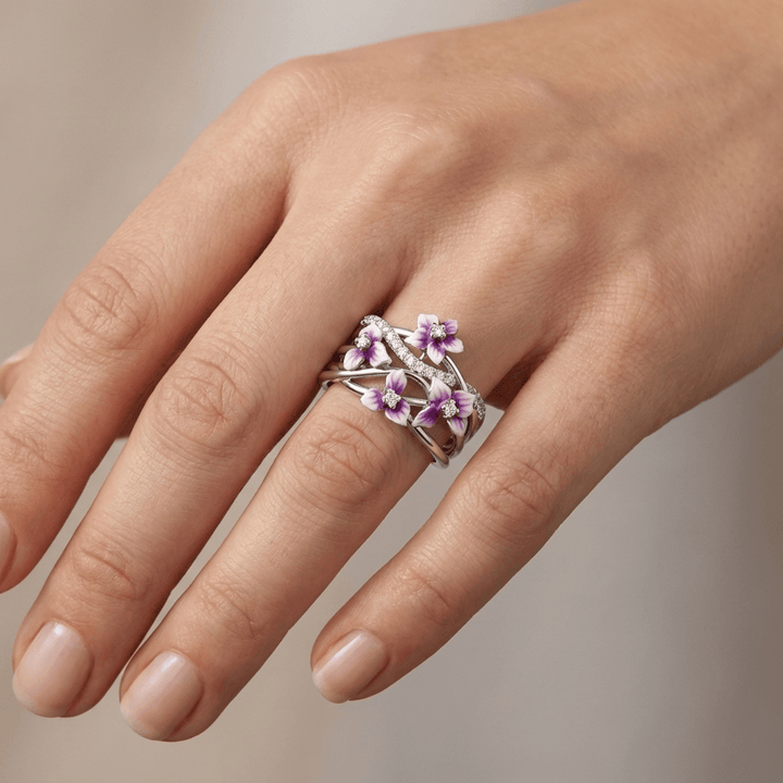 Silver Purple Blossom Garden Ring