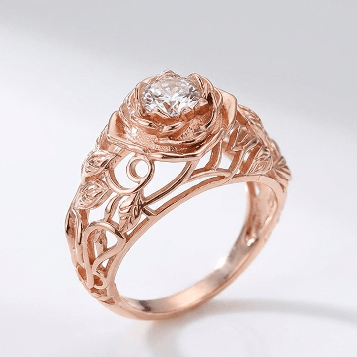 Zirconia Rose Carved Vintage Ring
