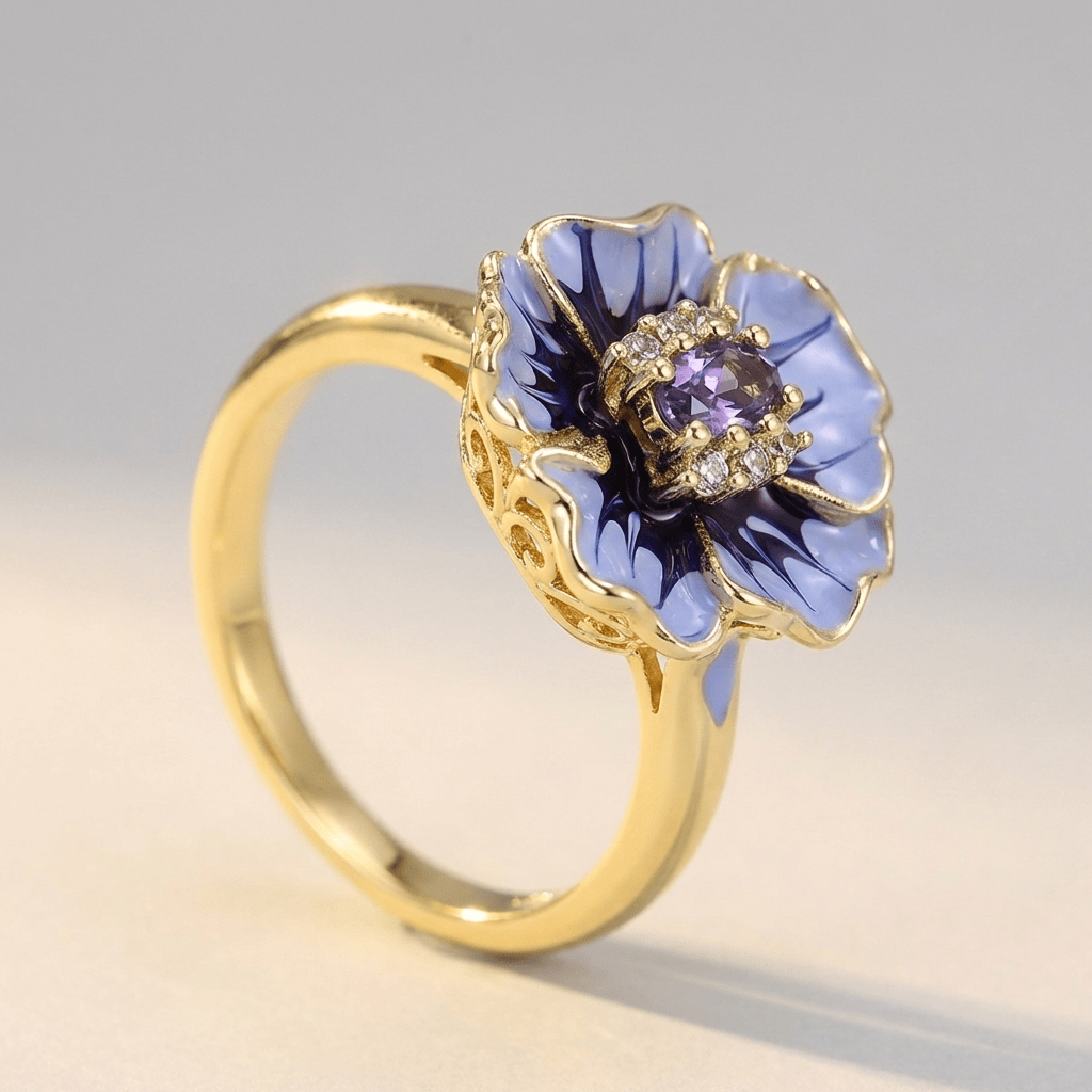 Gold Blue Blossom Ring
