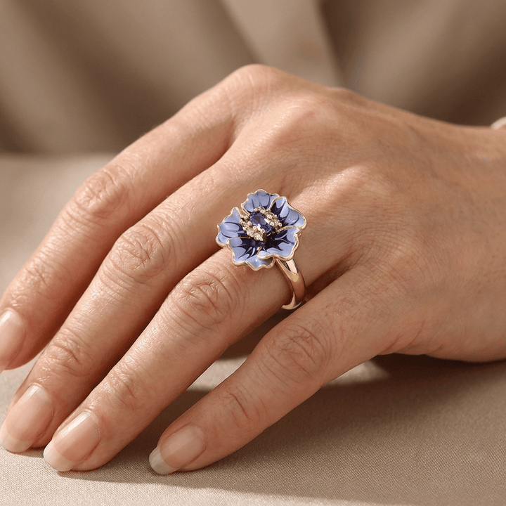 Gold Blue Blossom Ring