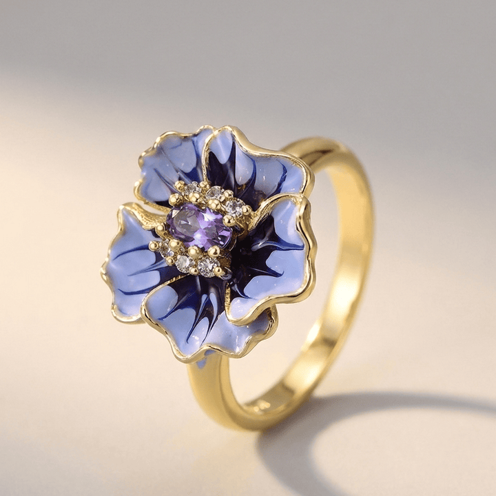 Gold Blue Blossom Ring