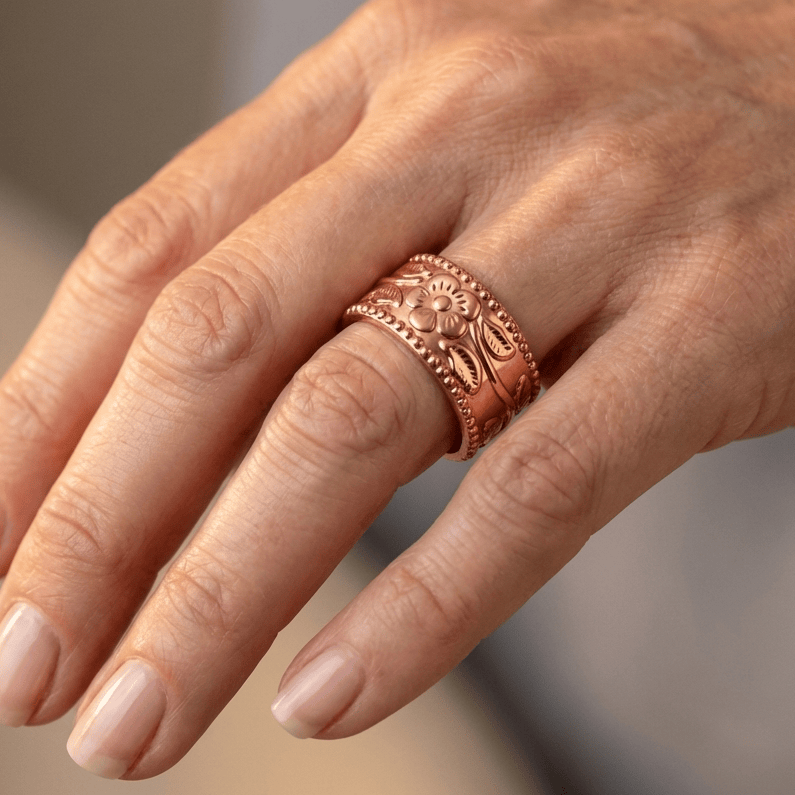 Rose Gold Ornate Carved Cuff Ring - (Adjustable)