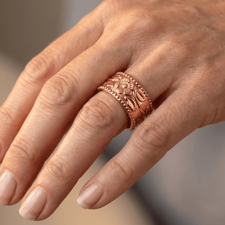 Rose Gold Ornate Carved Cuff Ring - (Adjustable)