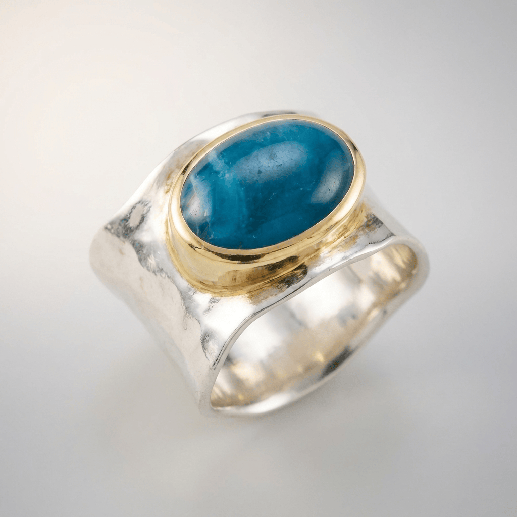 Silver Gold Turquoise Modern Ring