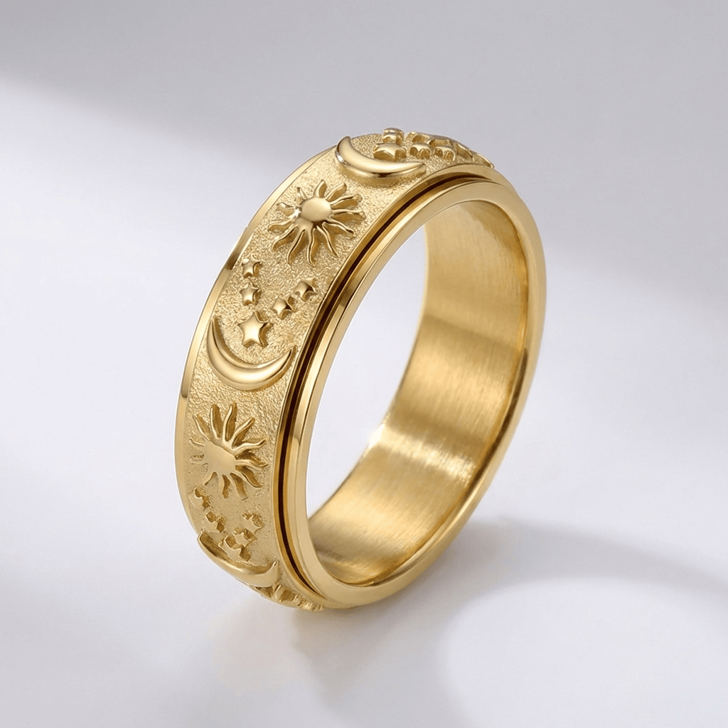Gold Rotatable Celestial Band Ring
