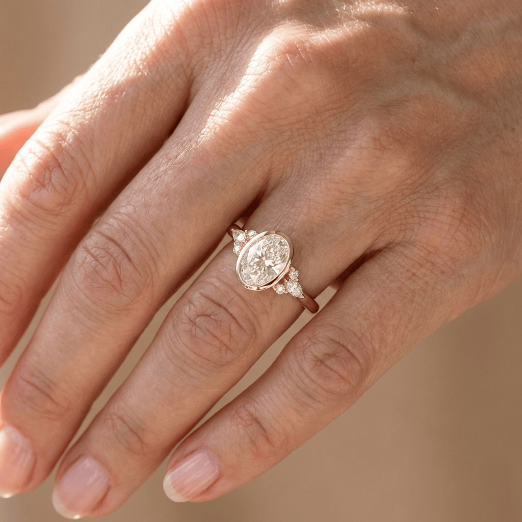 Gold Oval Zirconia Pear Trio Ring - (Adjustable)