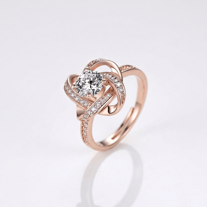Rose Gold Zirconia Twisted Knot Ring - (Adjustable)