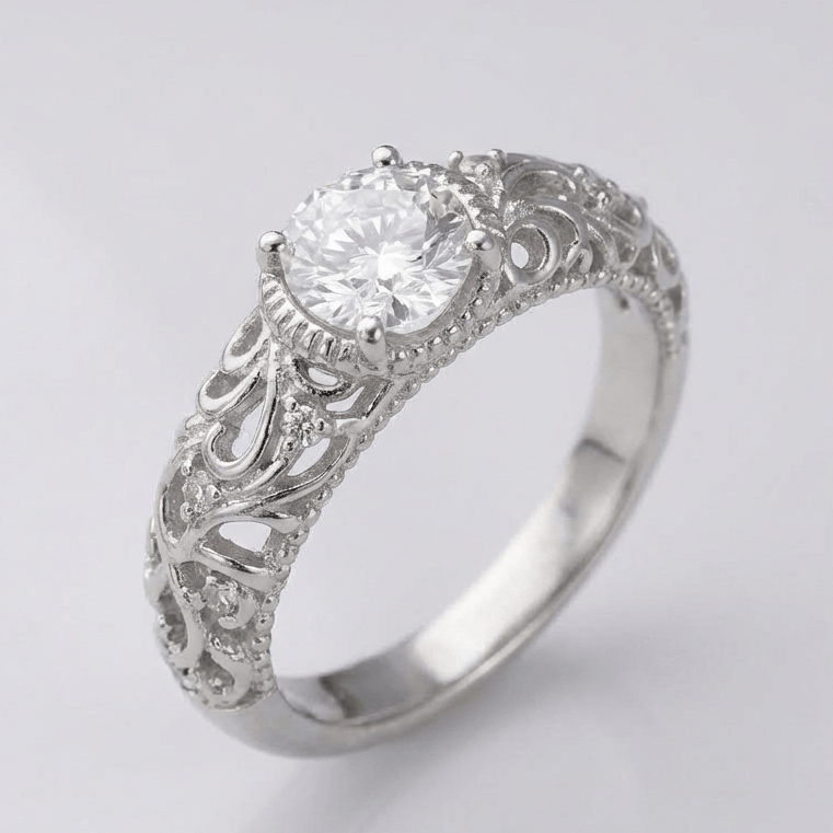 Silver Cushion Zirconia Vintage Ring