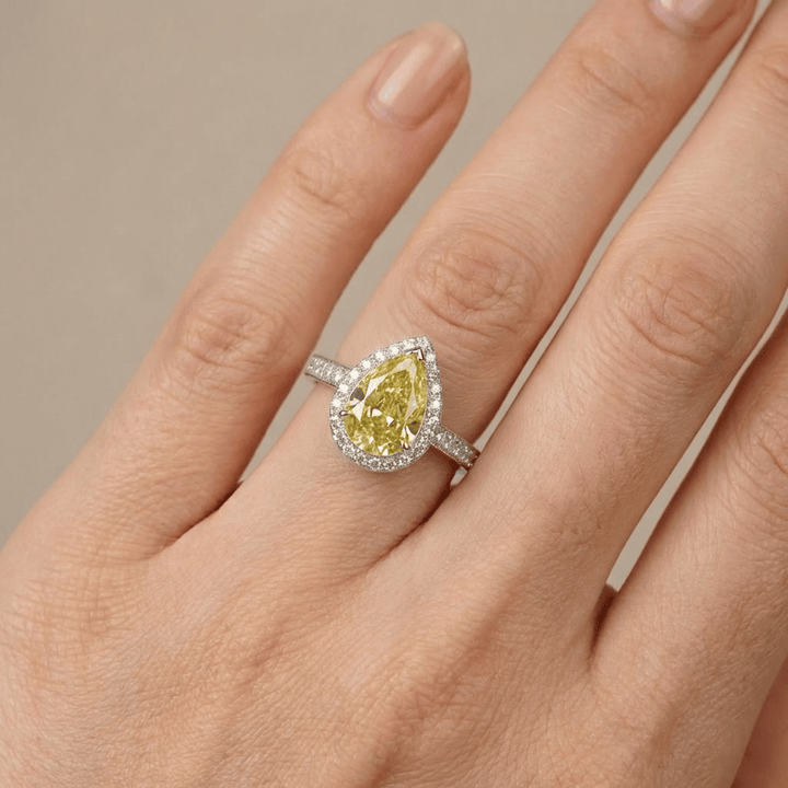 Yellow Pear Diamond Halo Ring