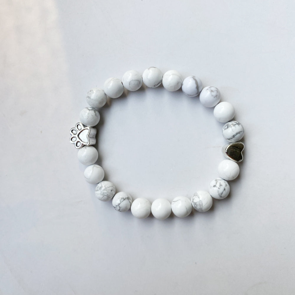 Natural Gemstone Bracelet with Paw &amp; Heart Charm – Handcrafted Design