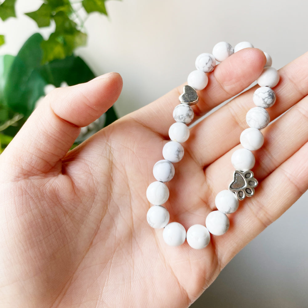 Natural Gemstone Bracelet with Paw &amp; Heart Charm – Handcrafted Design