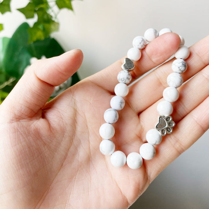 Natural Gemstone Bracelet with Paw &amp; Heart Charm – Handcrafted Design