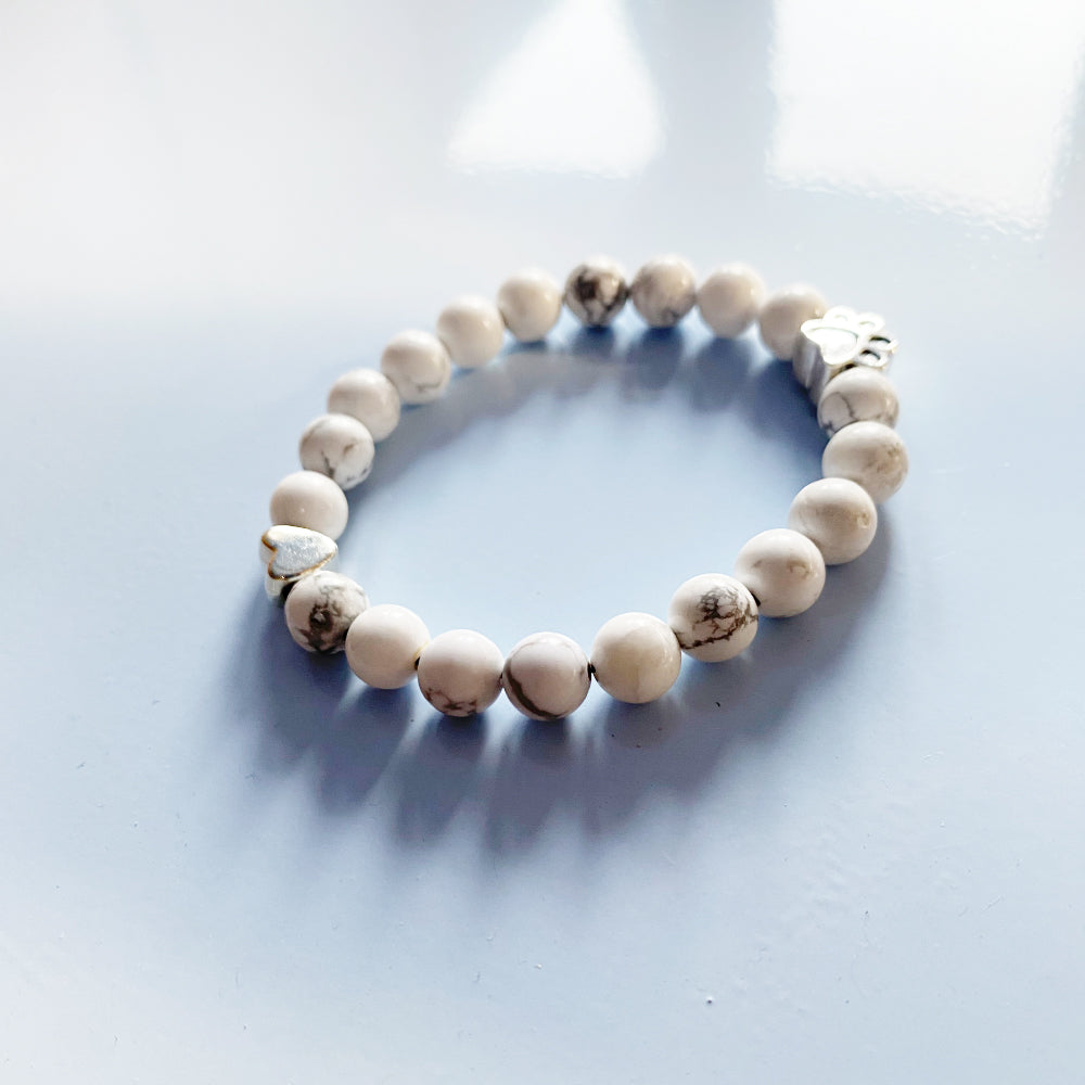 Natural Gemstone Bracelet with Paw &amp; Heart Charm – Handcrafted Design