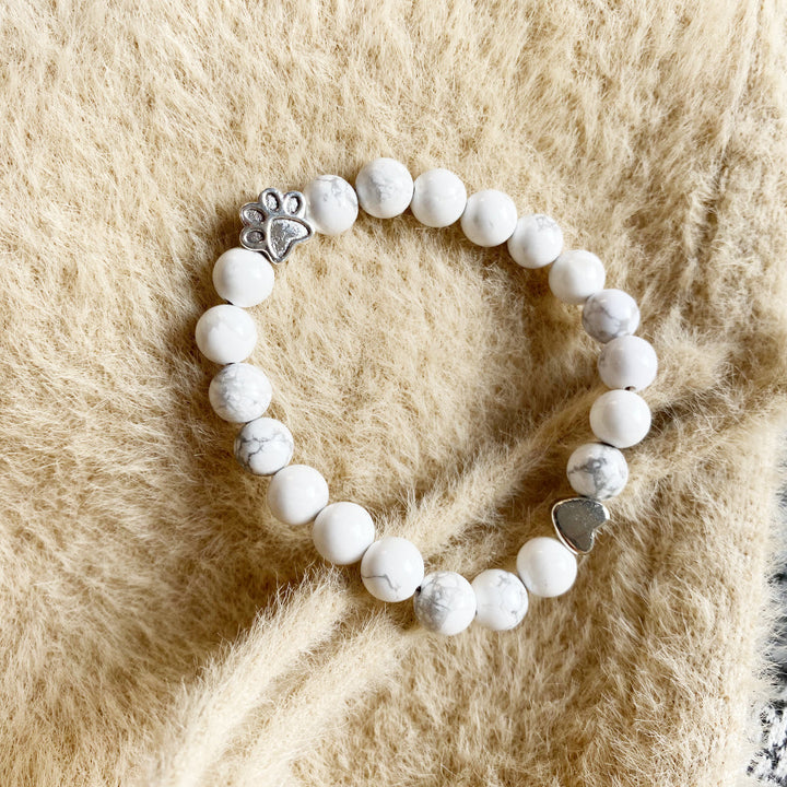 Natural Gemstone Bracelet with Paw &amp; Heart Charm – Handcrafted Design