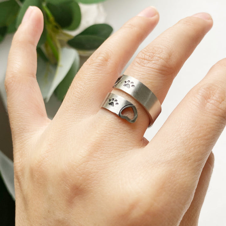Adjustable Paw &amp; Heart Twist Ring – Stainless Steel