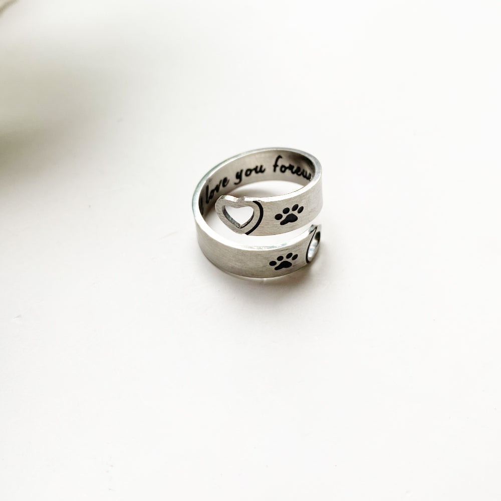 Adjustable Paw &amp; Heart Twist Ring – Stainless Steel