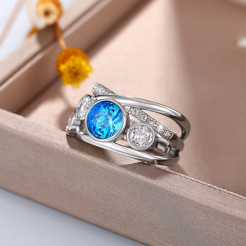 Silver Blue Stone Statement Ring