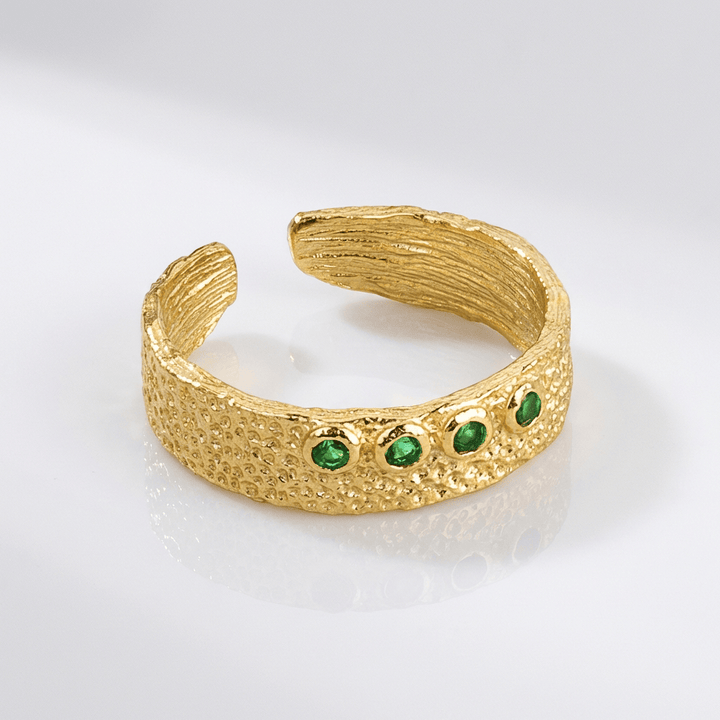 Emerald Textured Cuff Ring - (Adjustable)