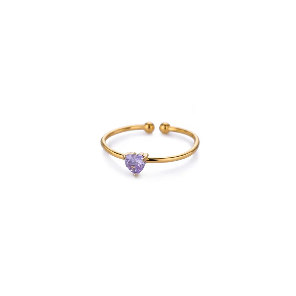 Birthstone Ring Titanium Steel Plated 18K Open Adjustable Gold