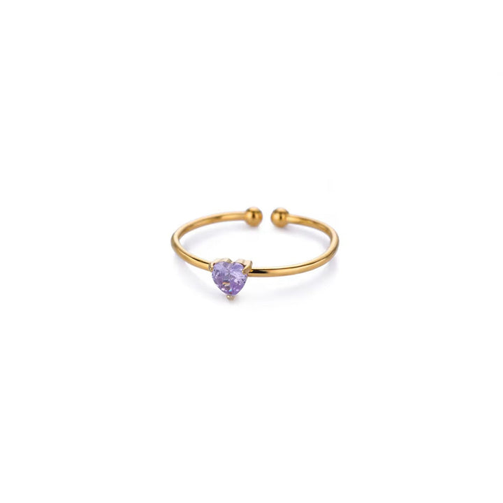 Birthstone Ring Titanium Steel Plated 18K Open Adjustable Gold