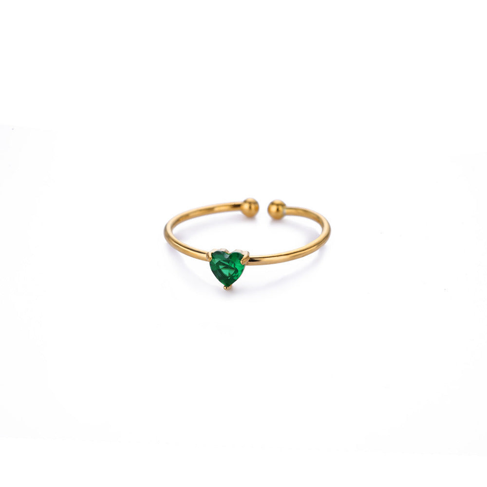 Birthstone Ring Titanium Steel Plated 18K Open Adjustable Gold
