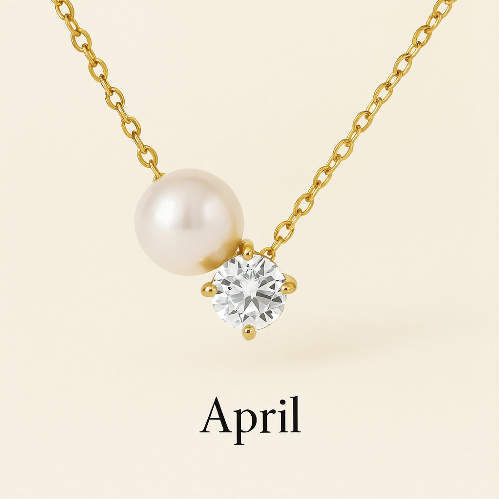Pearl &amp; Zircon Birthstone Pendant Necklace